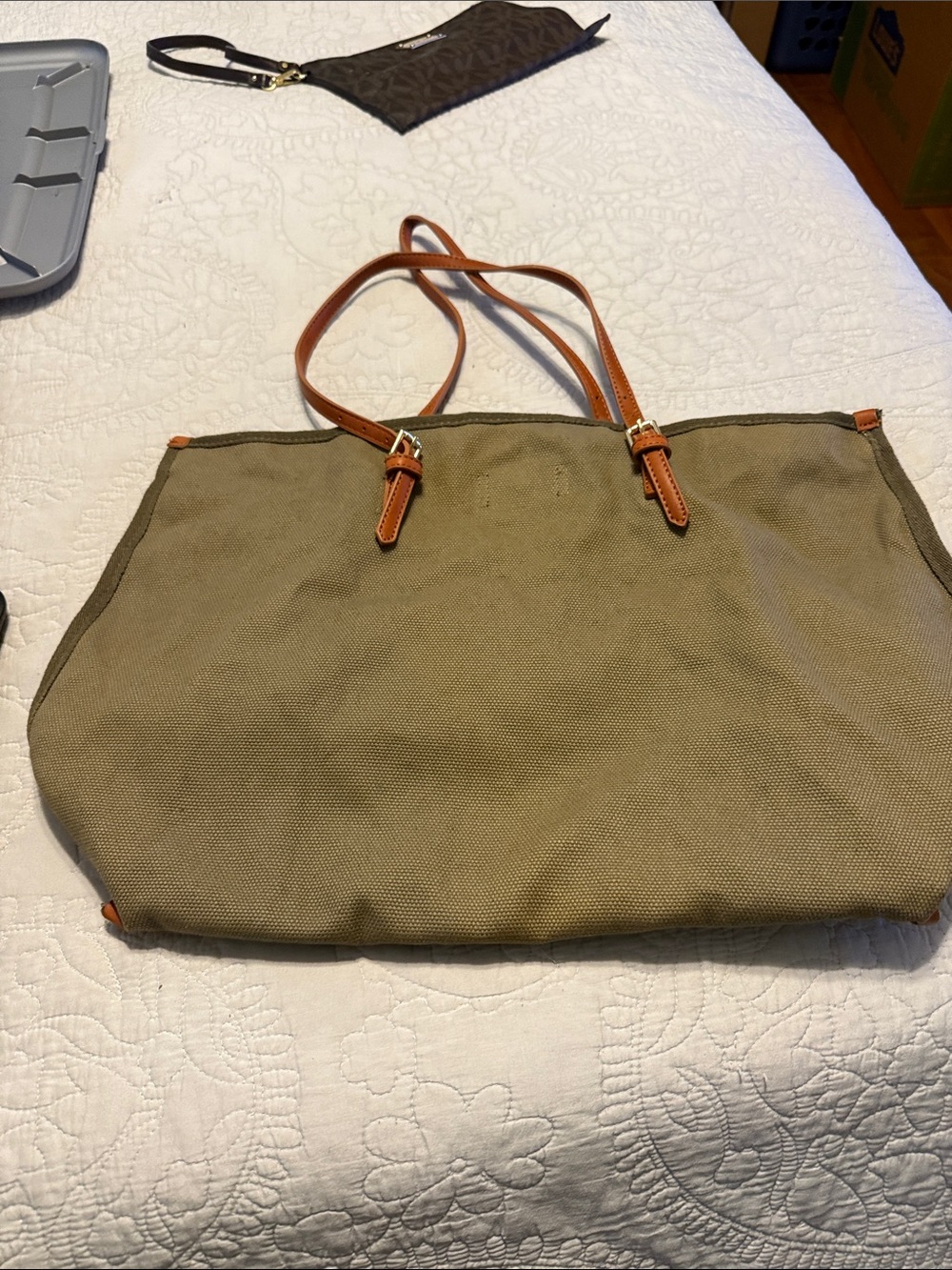Canvas Tote Bag with Tan Straps